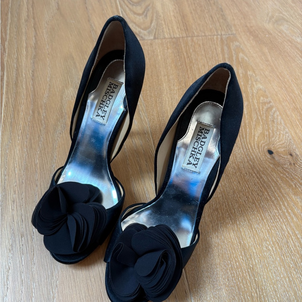 Badgley Mischka Black Heels with Floral Detail